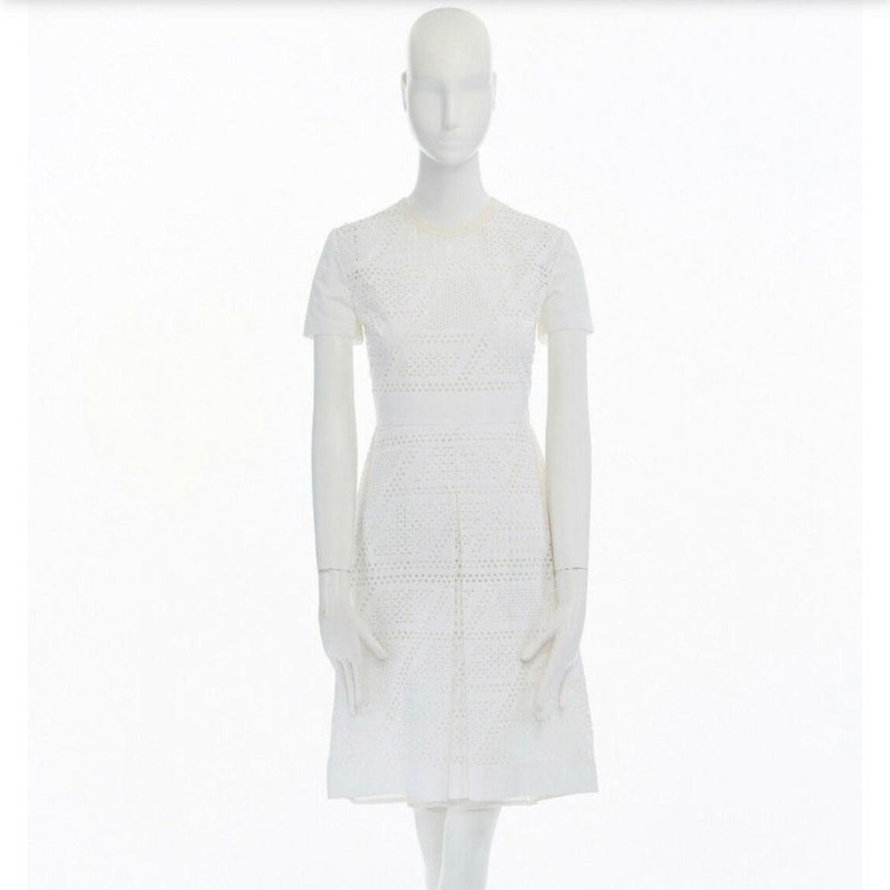 FENDI A-Line Dress Size S White Laser Cut Pleated Front Made in Italy